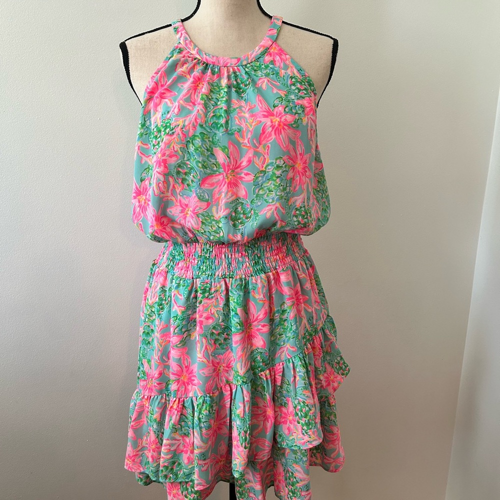 Lilly Pulitzer Pamelyn Halter Dress Surf Blue so Shellegant